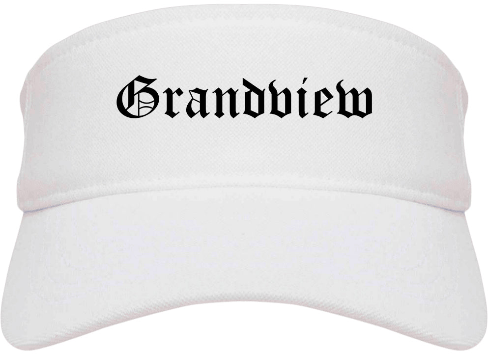 Grandview Missouri MO Old English Mens Visor Cap Hat White