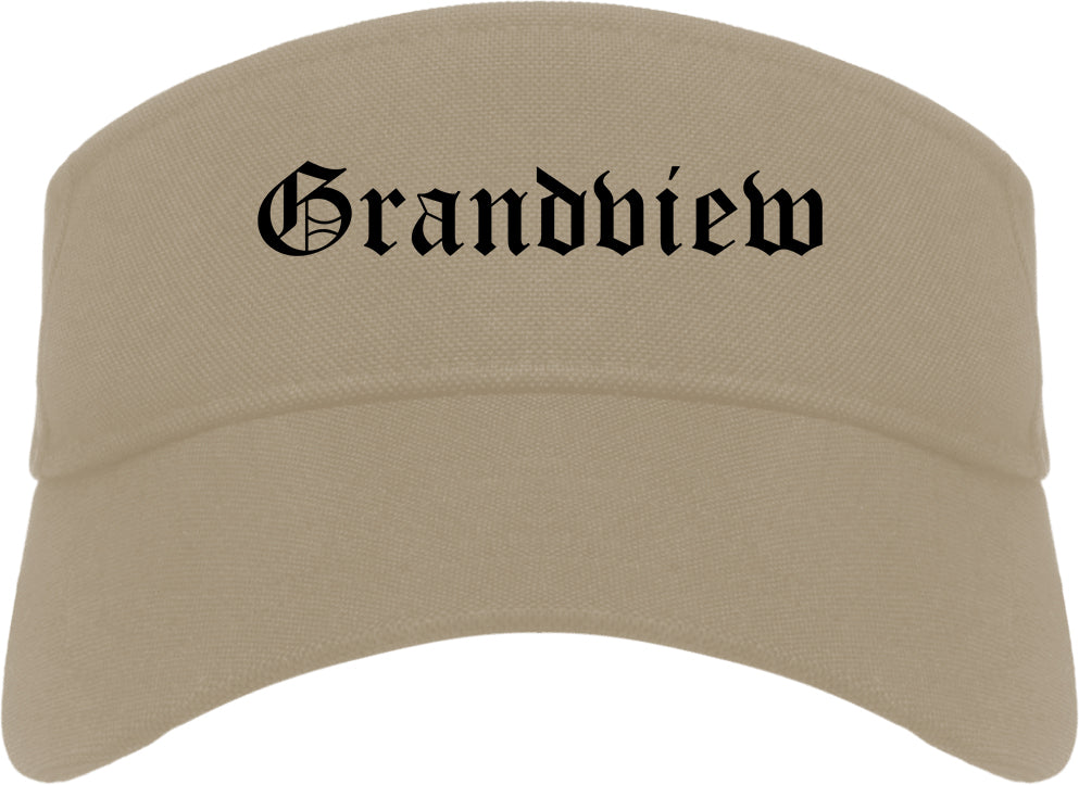 Grandview Washington WA Old English Mens Visor Cap Hat Khaki