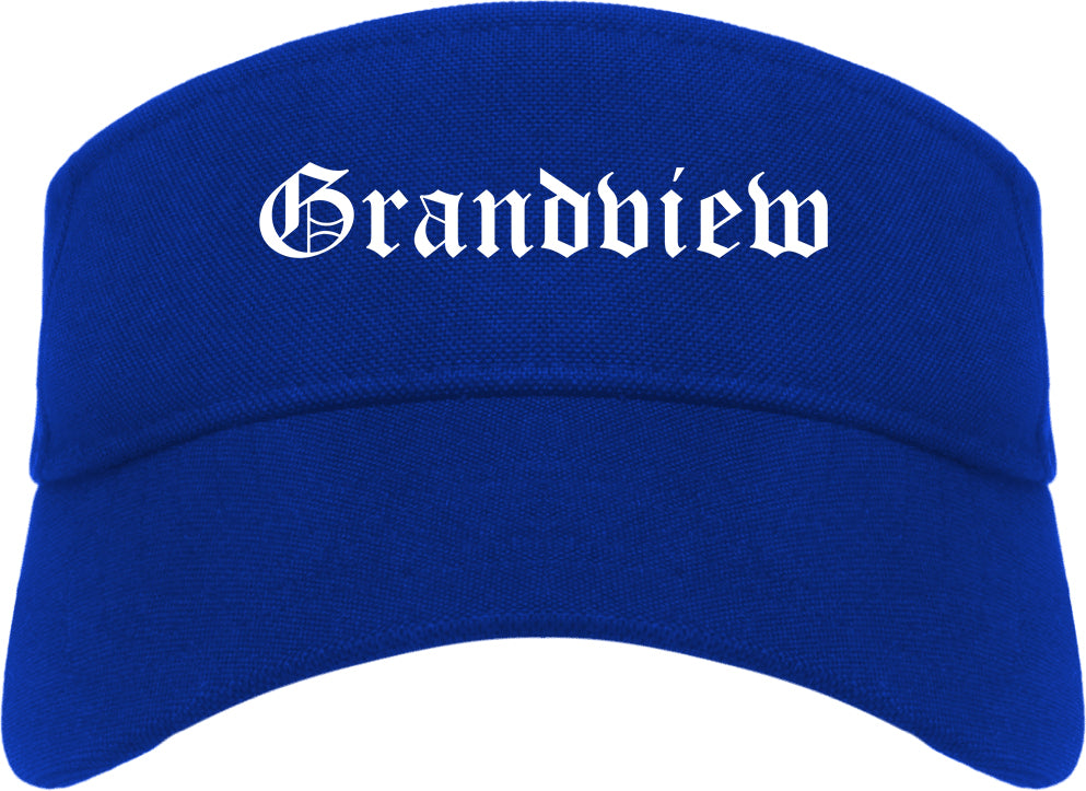 Grandview Washington WA Old English Mens Visor Cap Hat Royal Blue