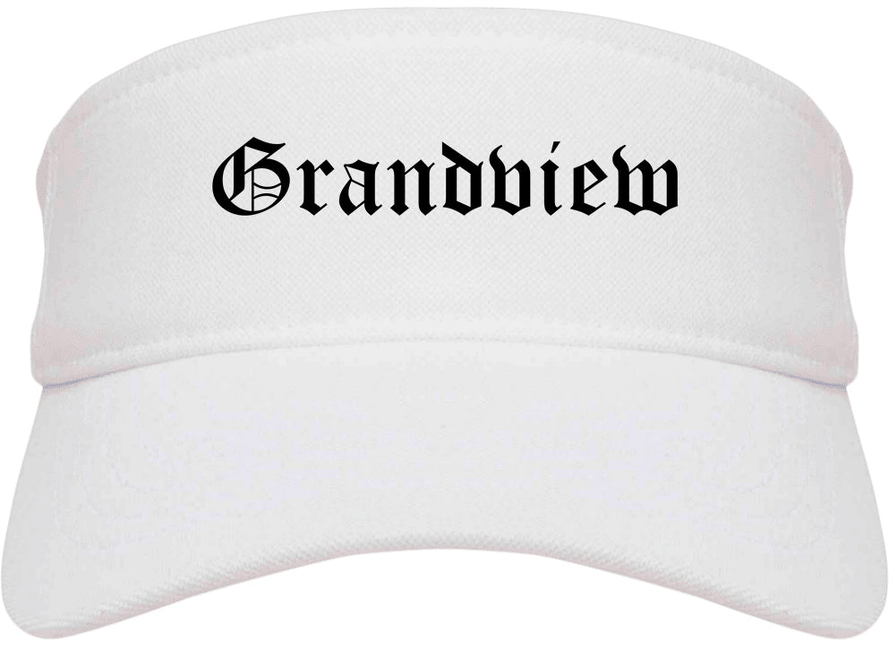 Grandview Washington WA Old English Mens Visor Cap Hat White