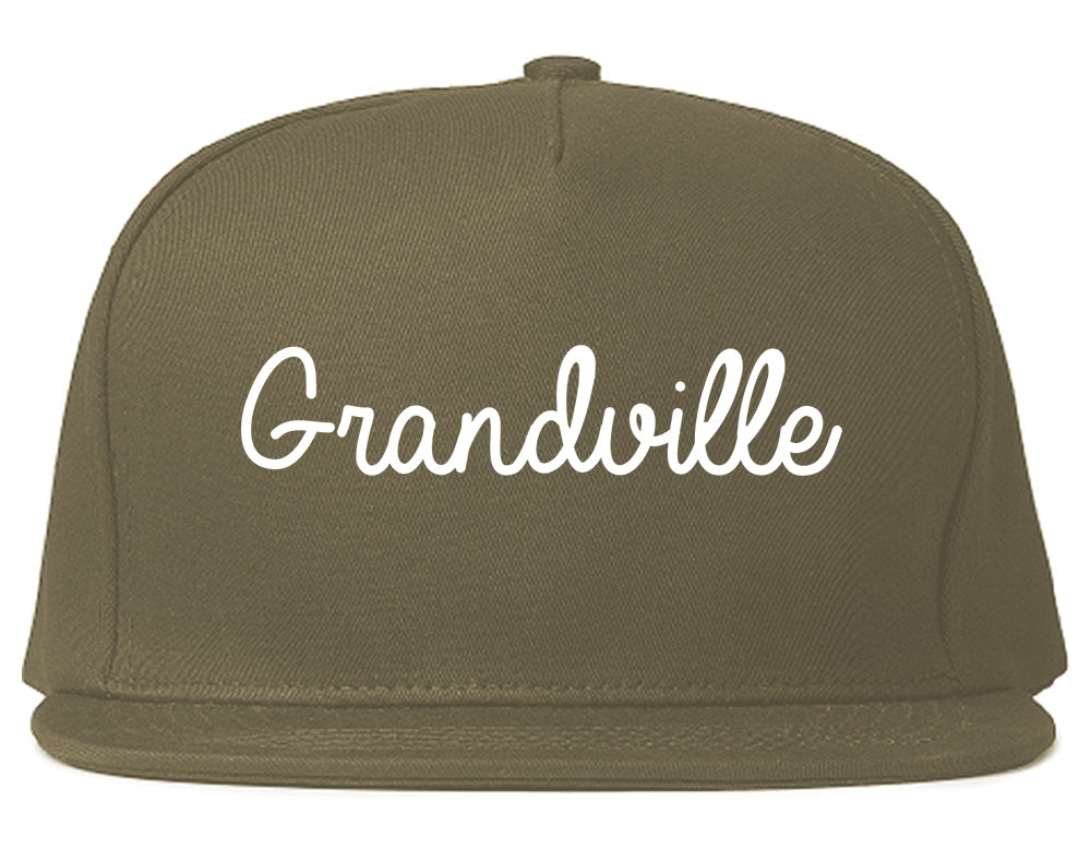 Grandville Michigan MI Script Mens Snapback Hat Grey