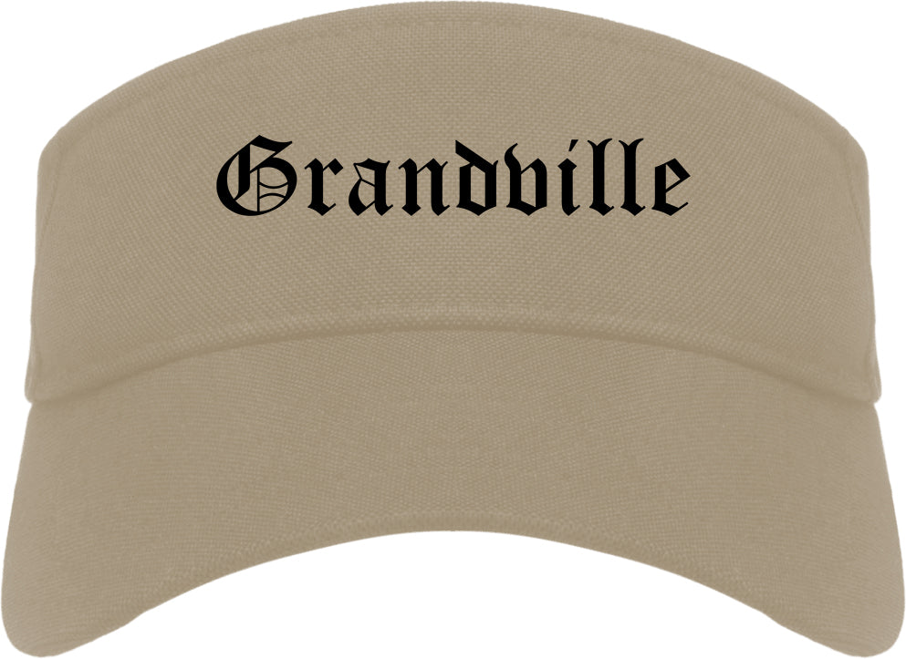 Grandville Michigan MI Old English Mens Visor Cap Hat Khaki