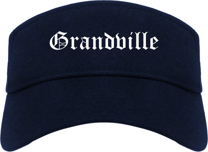 Grandville Michigan MI Old English Mens Visor Cap Hat Navy Blue