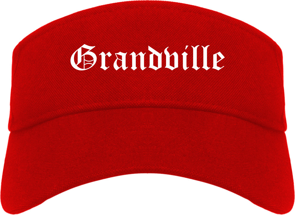 Grandville Michigan MI Old English Mens Visor Cap Hat Red