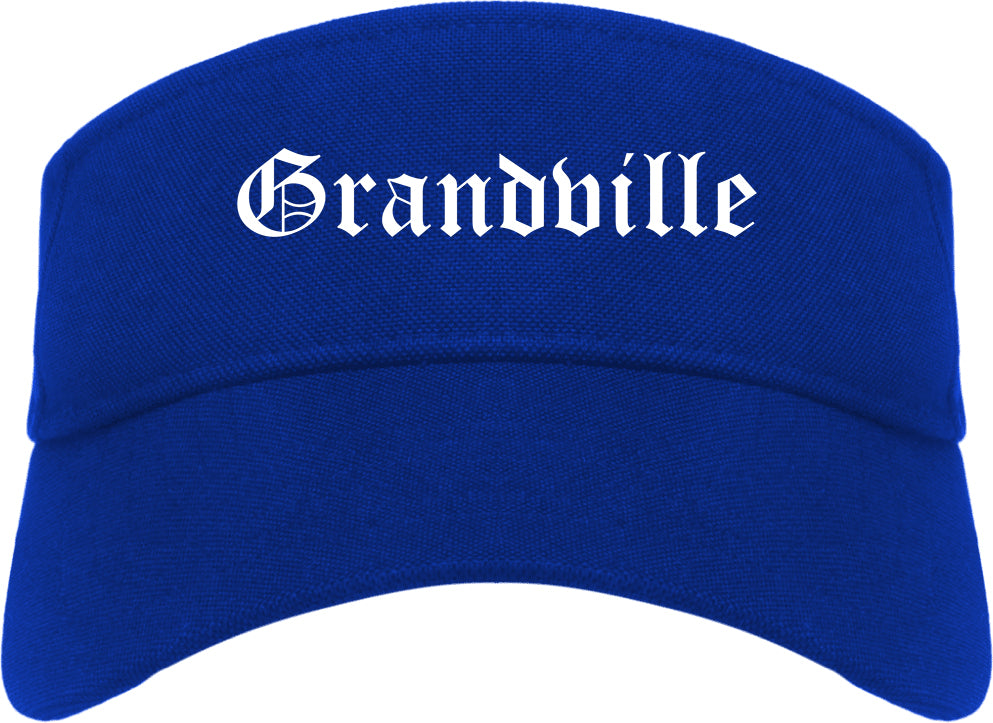 Grandville Michigan MI Old English Mens Visor Cap Hat Royal Blue