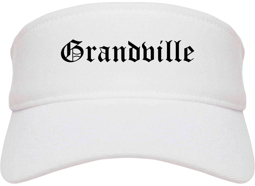Grandville Michigan MI Old English Mens Visor Cap Hat White