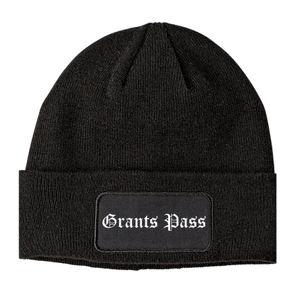 Grants Pass Oregon OR Old English Mens Knit Beanie Hat Cap Black