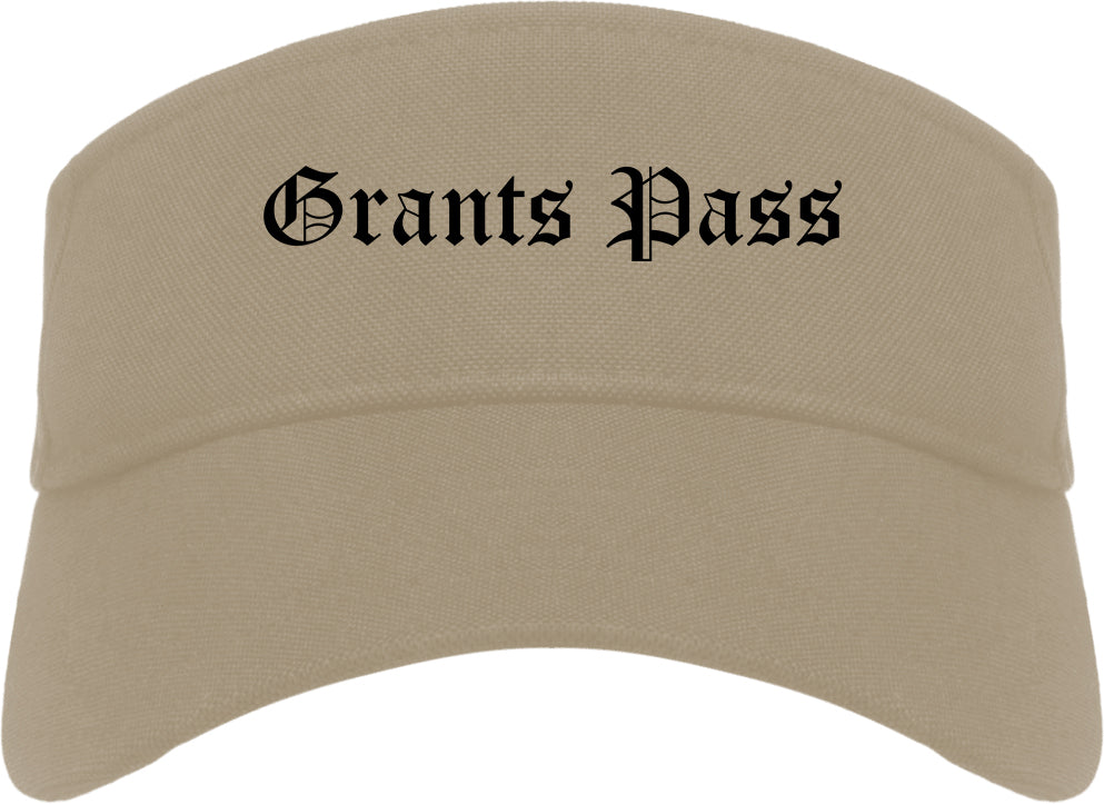 Grants Pass Oregon OR Old English Mens Visor Cap Hat Khaki