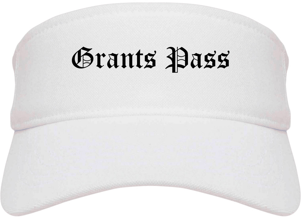 Grants Pass Oregon OR Old English Mens Visor Cap Hat White