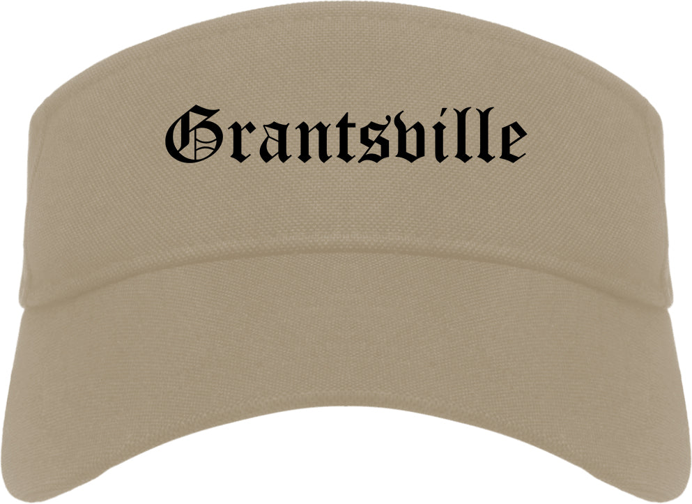 Grantsville Utah UT Old English Mens Visor Cap Hat Khaki