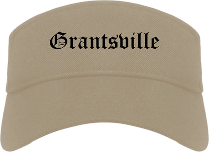 Grantsville Utah UT Old English Mens Visor Cap Hat Khaki
