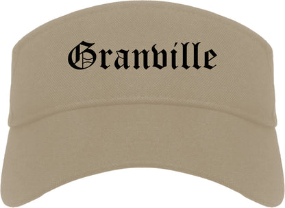 Granville Ohio OH Old English Mens Visor Cap Hat Khaki