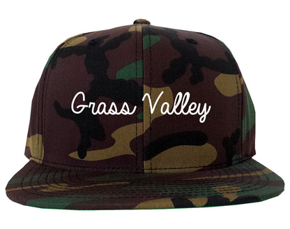 Grass Valley California CA Script Mens Snapback Hat Army Camo