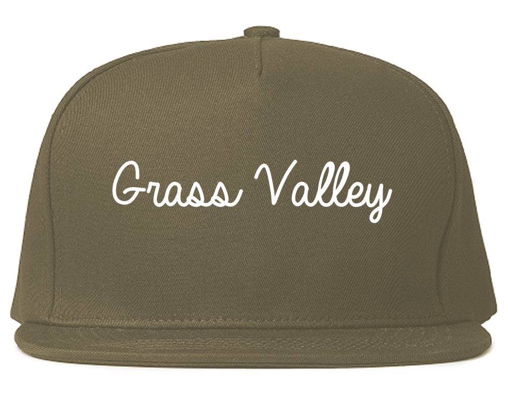Grass Valley California CA Script Mens Snapback Hat Grey