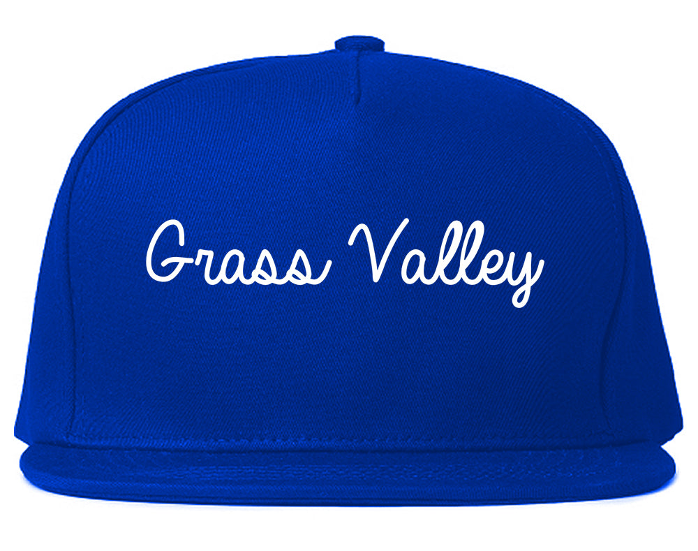 Grass Valley California CA Script Mens Snapback Hat Royal Blue