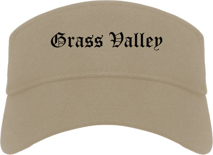 Grass Valley California CA Old English Mens Visor Cap Hat Khaki