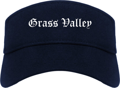Grass Valley California CA Old English Mens Visor Cap Hat Navy Blue