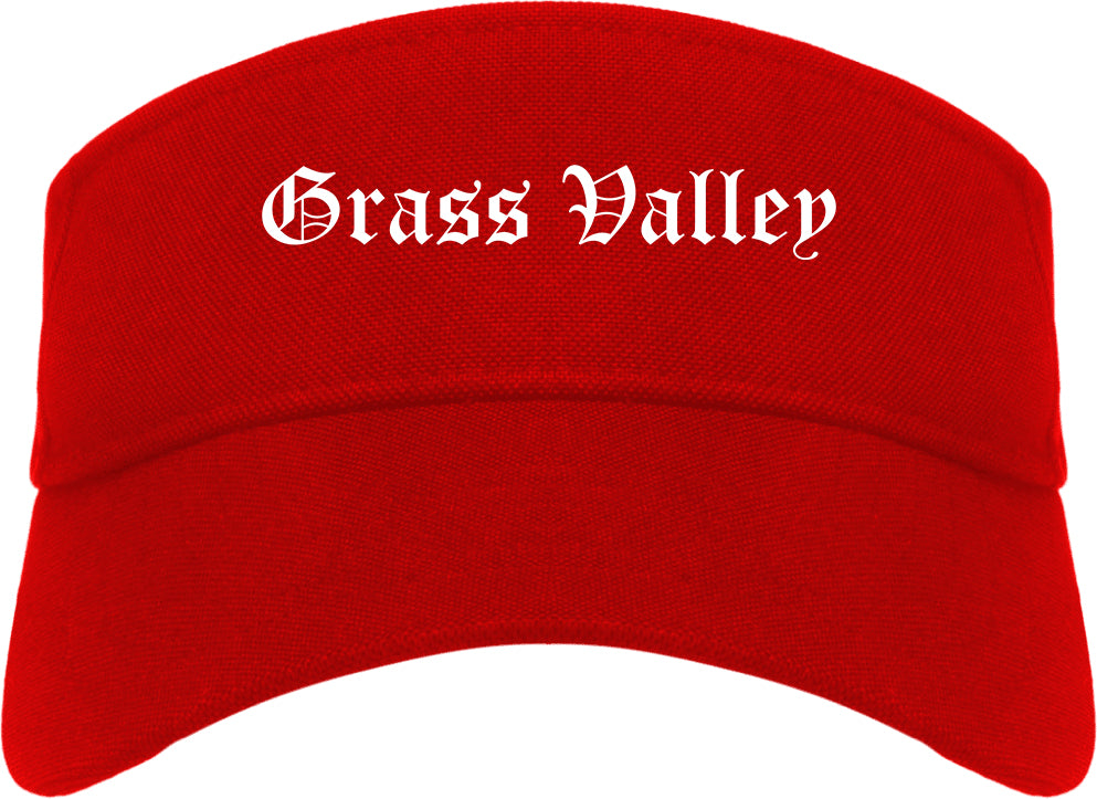 Grass Valley California CA Old English Mens Visor Cap Hat Red