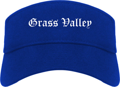 Grass Valley California CA Old English Mens Visor Cap Hat Royal Blue