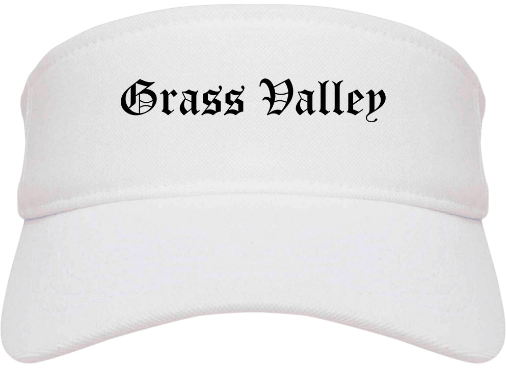 Grass Valley California CA Old English Mens Visor Cap Hat White