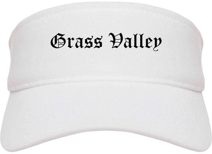 Grass Valley California CA Old English Mens Visor Cap Hat White