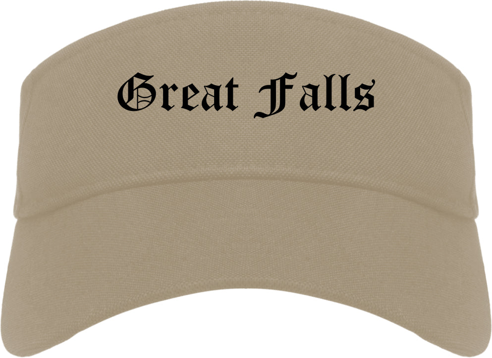 Great Falls Montana MT Old English Mens Visor Cap Hat Khaki