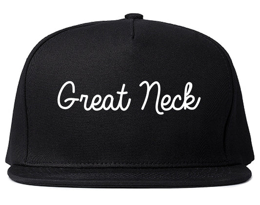 Great Neck New York NY Script Mens Snapback Hat Black