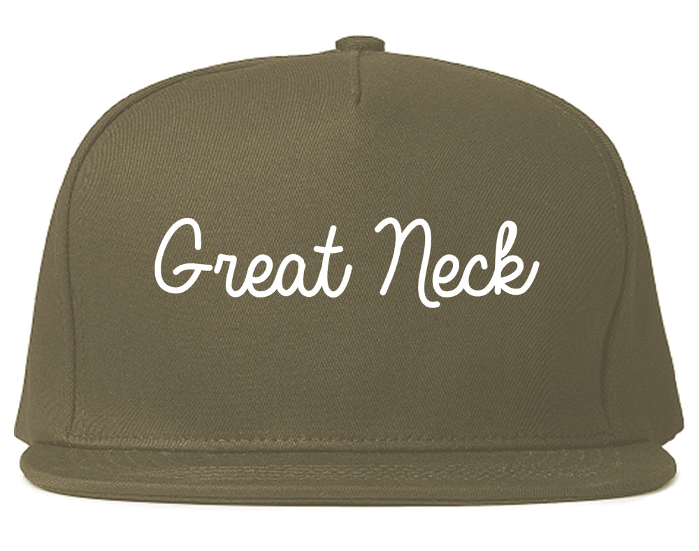 Great Neck New York NY Script Mens Snapback Hat Grey