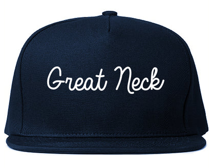 Great Neck New York NY Script Mens Snapback Hat Navy Blue