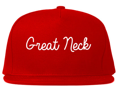 Great Neck New York NY Script Mens Snapback Hat Red