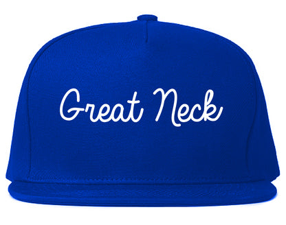 Great Neck New York NY Script Mens Snapback Hat Royal Blue