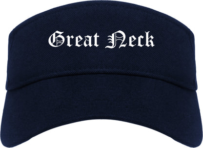 Great Neck New York NY Old English Mens Visor Cap Hat Navy Blue