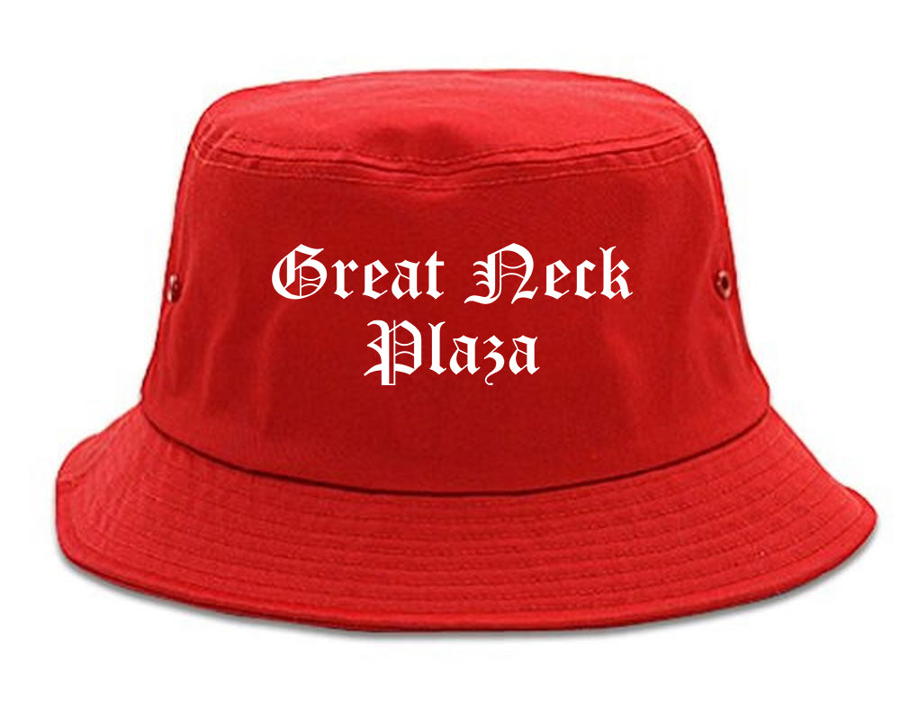 Great Neck Plaza New York NY Old English Mens Bucket Hat Red