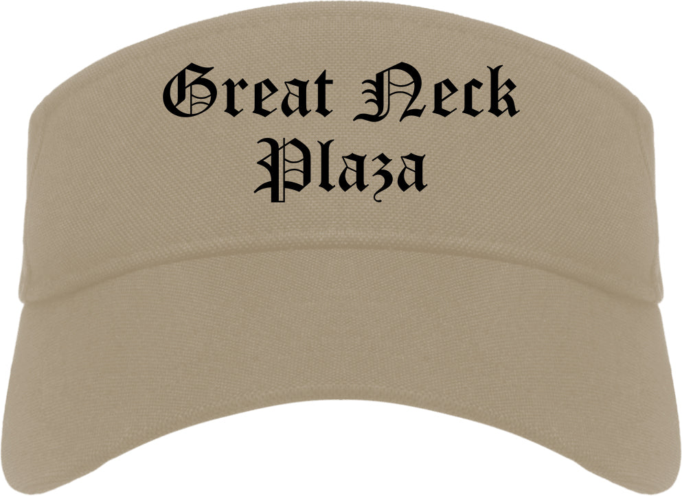 Great Neck Plaza New York NY Old English Mens Visor Cap Hat Khaki