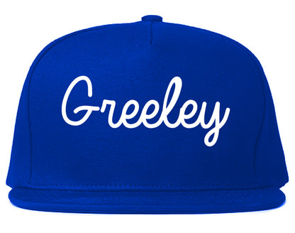 Greeley Colorado CO Script Mens Snapback Hat Royal Blue
