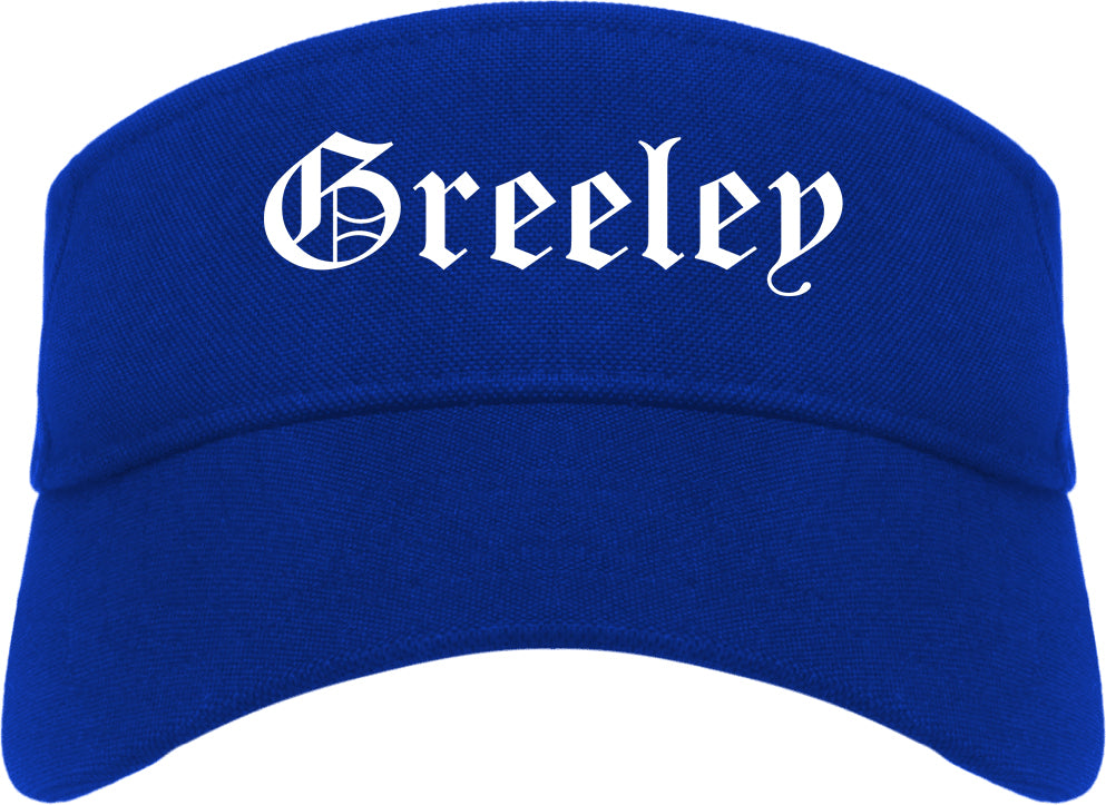 Greeley Colorado CO Old English Mens Visor Cap Hat Royal Blue