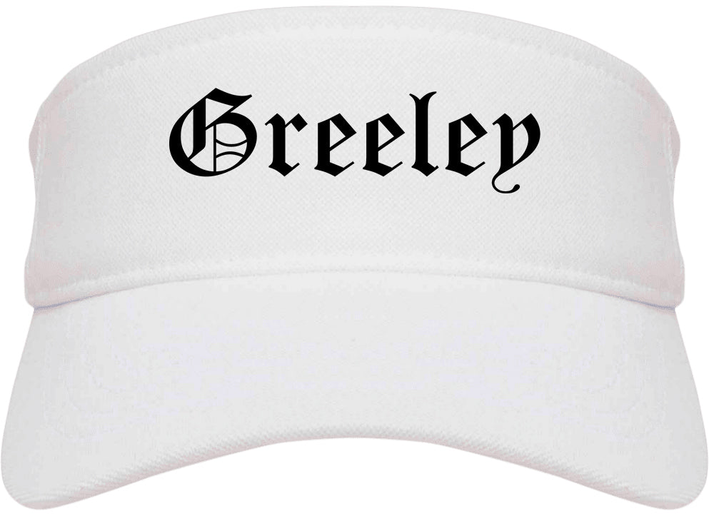 Greeley Colorado CO Old English Mens Visor Cap Hat White