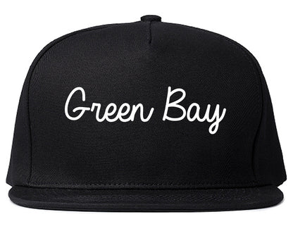 Green Bay Wisconsin WI Script Mens Snapback Hat Black