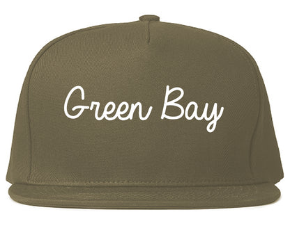 Green Bay Wisconsin WI Script Mens Snapback Hat Grey