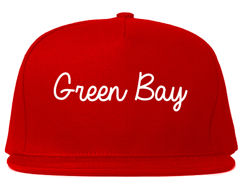 Green Bay Wisconsin WI Script Mens Snapback Hat Red