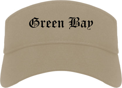 Green Bay Wisconsin WI Old English Mens Visor Cap Hat Khaki