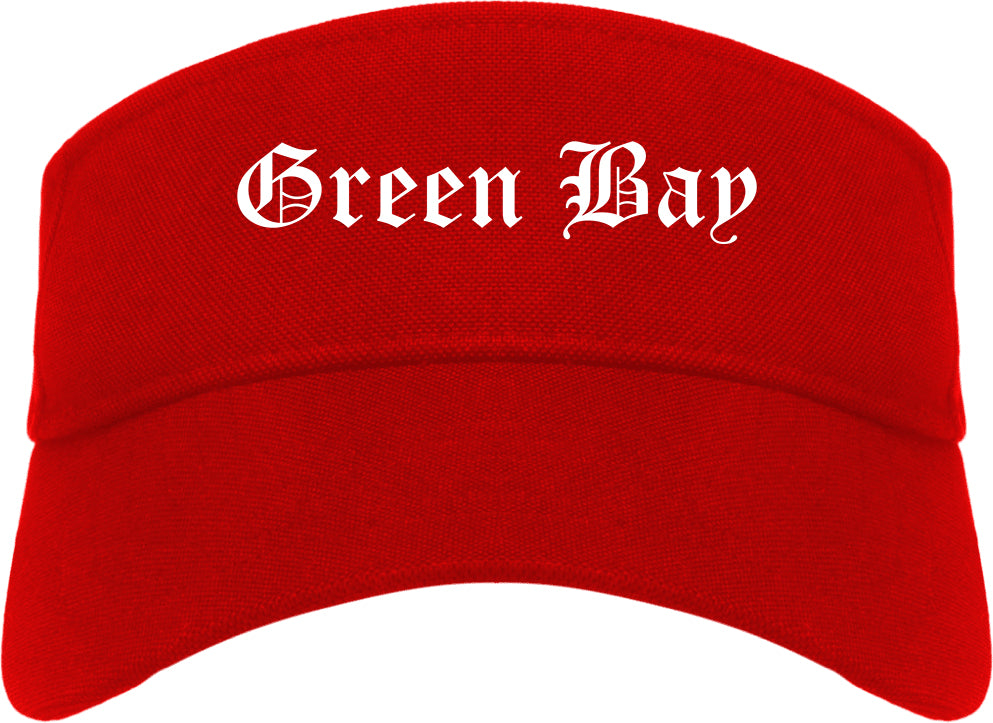 Green Bay Wisconsin WI Old English Mens Visor Cap Hat Red