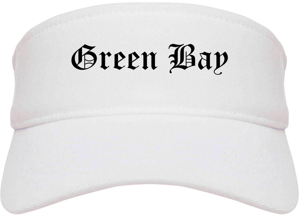 Green Bay Wisconsin WI Old English Mens Visor Cap Hat White