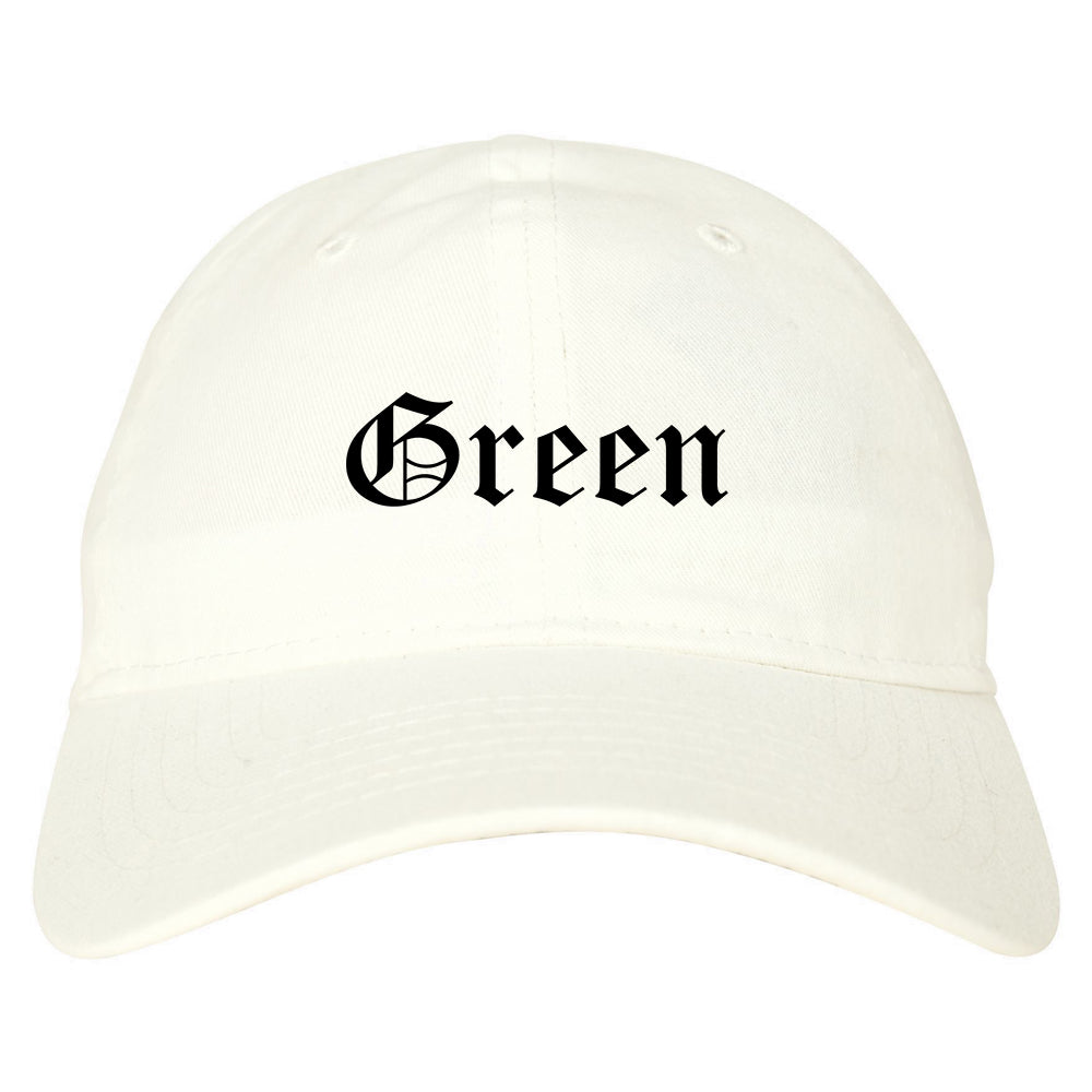 Green Ohio OH Old English Mens Dad Hat Baseball Cap White