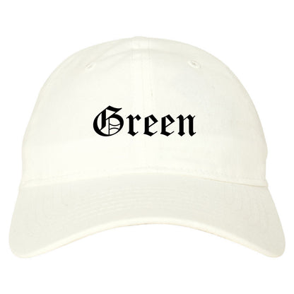 Green Ohio OH Old English Mens Dad Hat Baseball Cap White