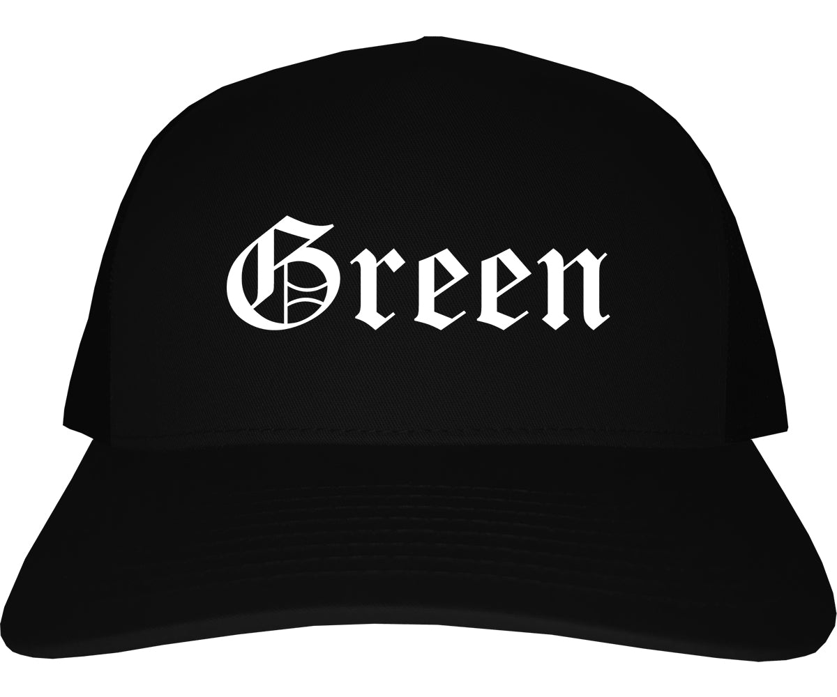 Green Ohio OH Old English Mens Trucker Hat Cap Black