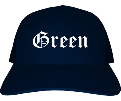 Green Ohio OH Old English Mens Trucker Hat Cap Navy Blue