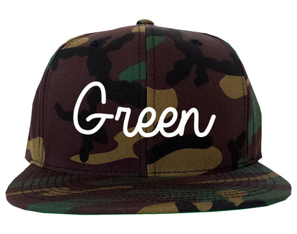 Green Ohio OH Script Mens Snapback Hat Army Camo