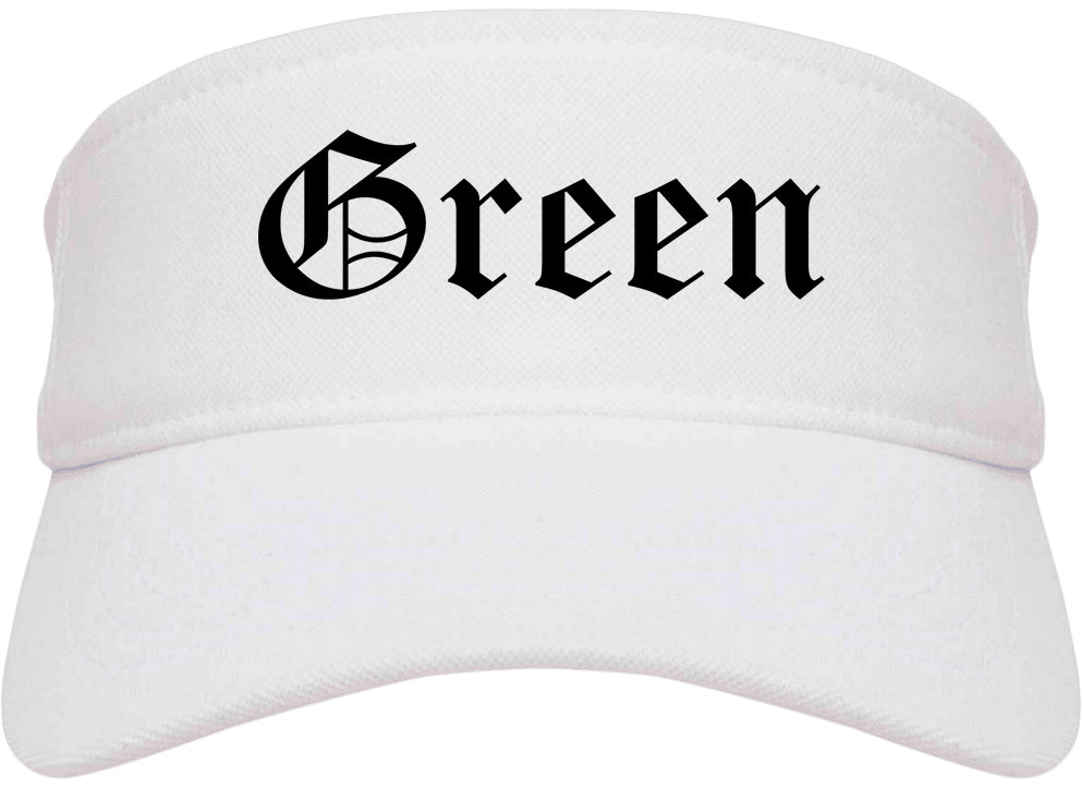 Green Ohio OH Old English Mens Visor Cap Hat White