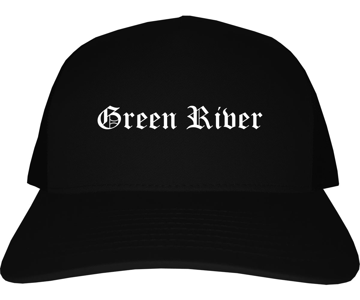 Green River Wyoming WY Old English Mens Trucker Hat Cap Black